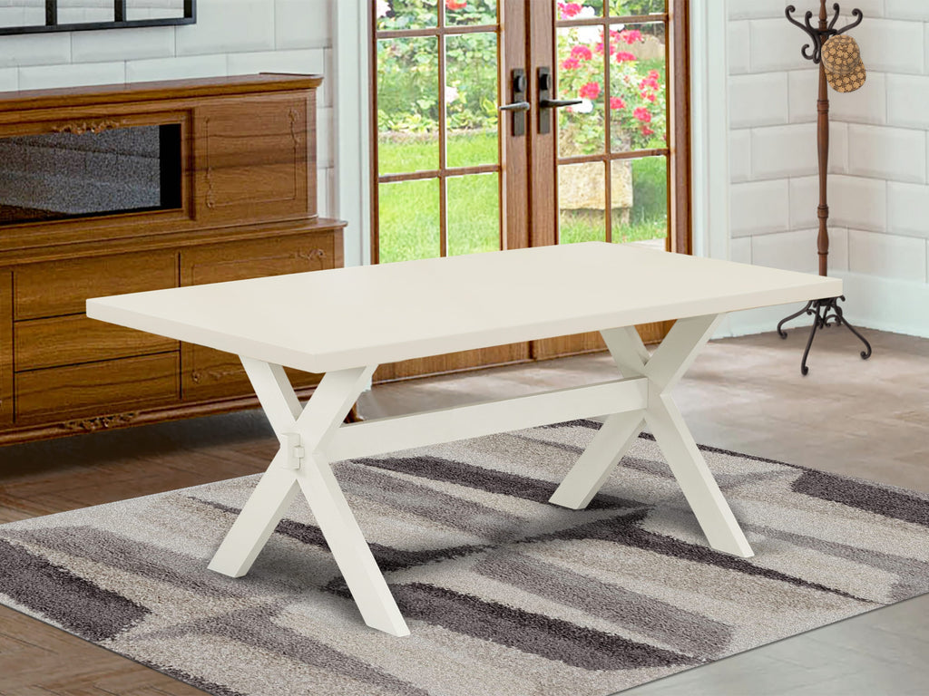 East West Furniture X027AB264-6 6 Piece Dining Table Set Contains a Rectangle Kitchen Table with X-Legs and 4 White Faux Leather Upholstered Chairs with a Bench