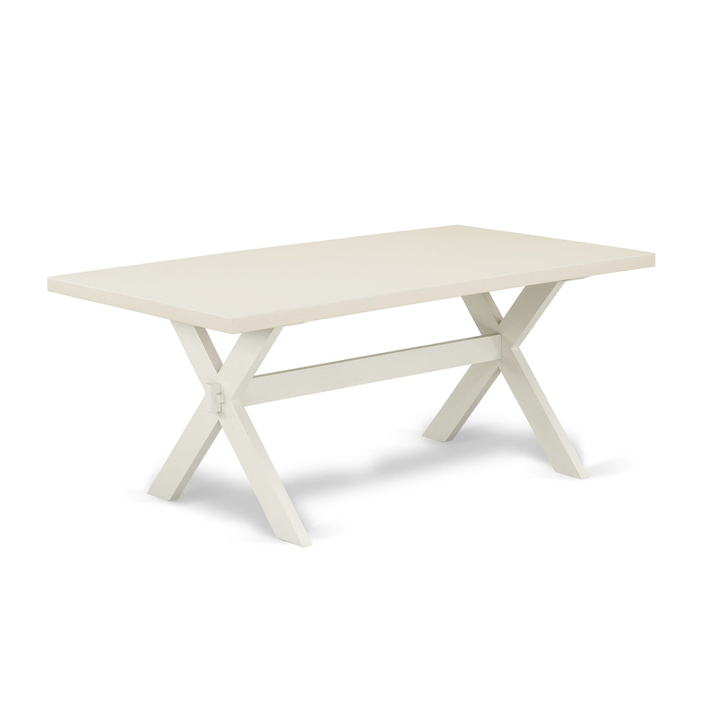 East West Furniture X027FL201-9 9 Piece Dining Room Table Set Includes a Rectangle Dining Table with X-Legs and 8 Cream Linen Fabric Upholstered Parson Chairs