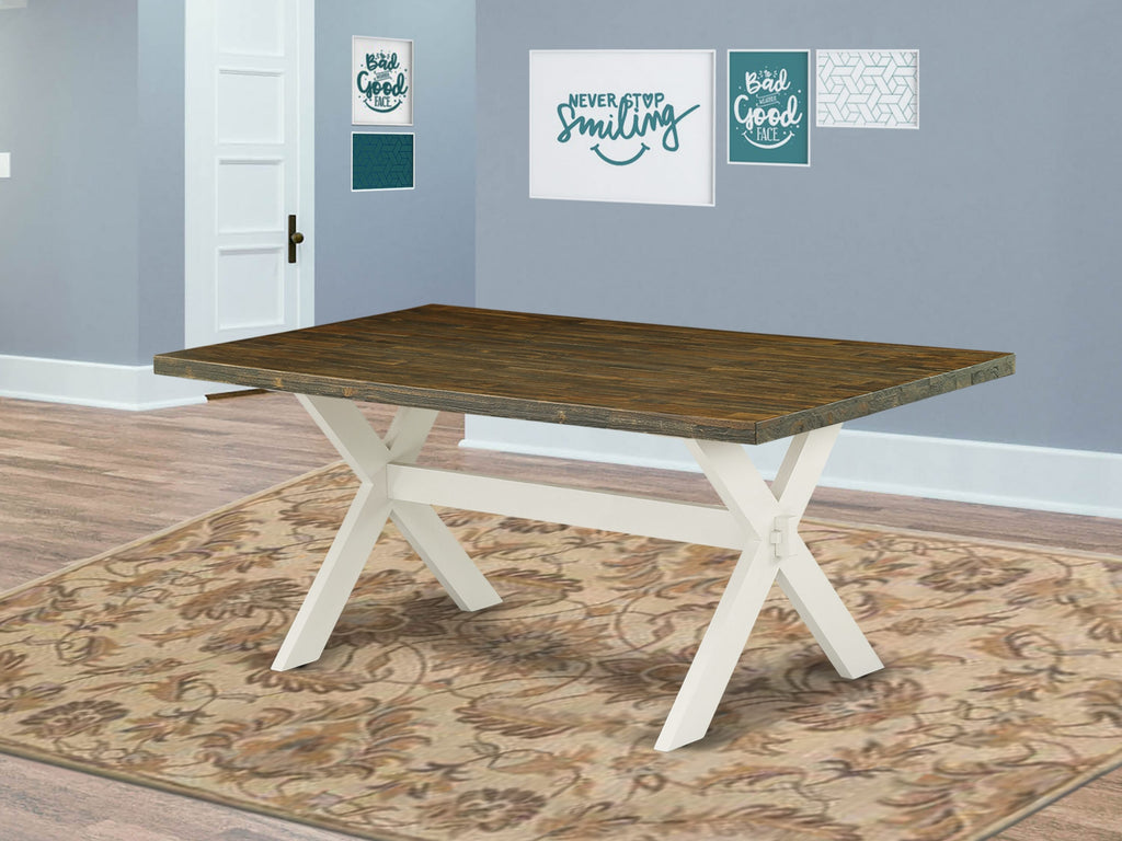 East West Furniture X077SI215-6 6-Pc Dining Set- 4 Dining Chairs with Baby Blue Linen Fabric Seat and Button Tufted Chair Back - Dining Table and Dining Bench (Distressed Jacobean Finish)