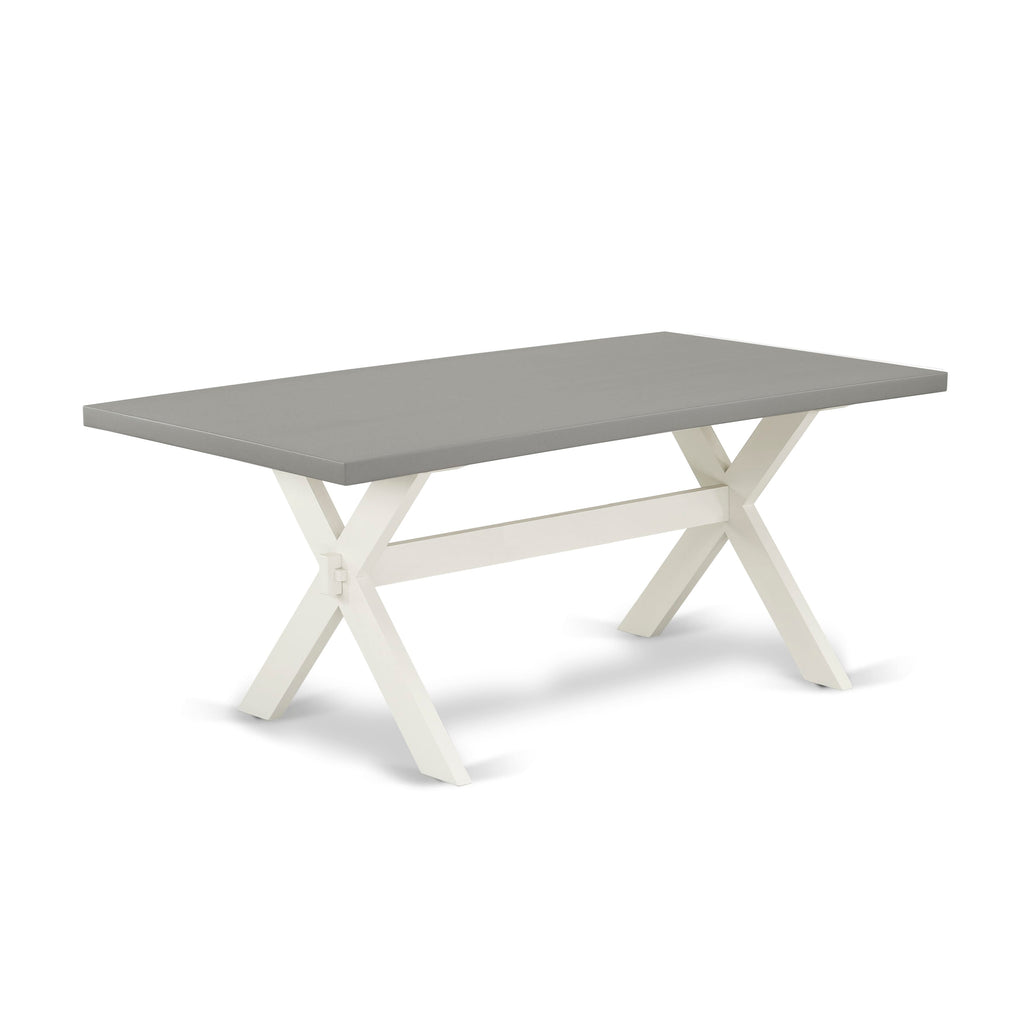 East West Furniture X097FO244-7 7 Piece Kitchen Table Set Consist of a Rectangle Dining Table with X-Legs and 6 Light grey Faux Leather Parson Dining Chairs, 40x72 Inch, Multi-Color
