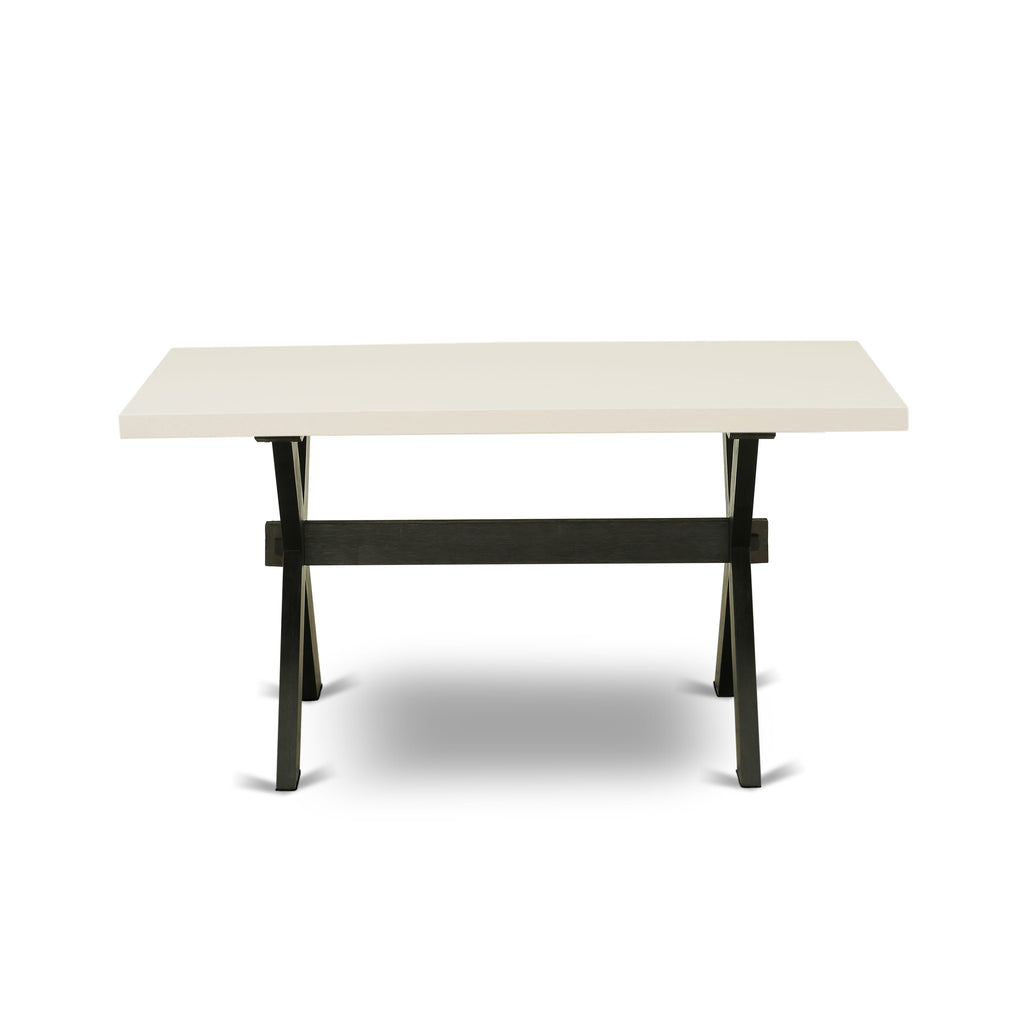 East West Furniture X626GA650-7 7 Piece Modern Dining Table Set Consist of a Rectangle Wooden Table with X-Legs and 6 Dark Gotham Linen Fabric Parson Dining Chairs, 36x60 Inch, Multi-Color