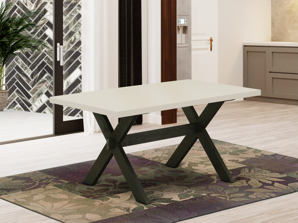 East West Furniture X626GA650-5 5 Piece Dining Room Table Set Includes a Rectangle Kitchen Table with X-Legs and 4 Dark Gotham Linen Fabric Parson Dining Chairs, 36x60 Inch, Multi-Color