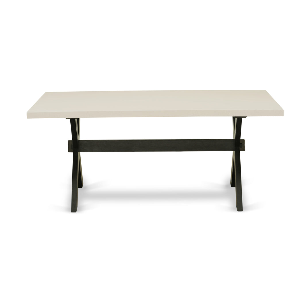 East West Furniture X627SI648-6 6 Piece Kitchen Table Set Contains a Rectangle Dining Table with X-Legs and 4 Coffee Linen Fabric Parson Chairs with a Bench