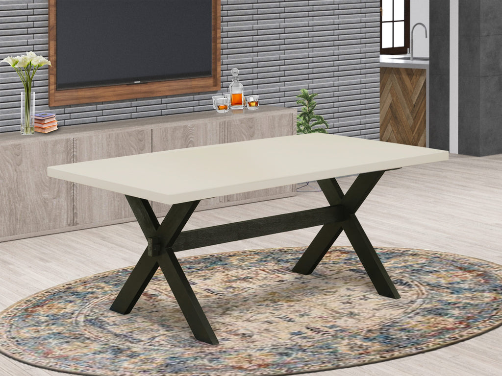 East West Furniture X627GA650-7 7 Piece Dining Room Furniture Set Consist of a Rectangle Dining Table with X-Legs and 6 Dark Gotham Linen Fabric Parson Chairs, 40x72 Inch, Multi-Color