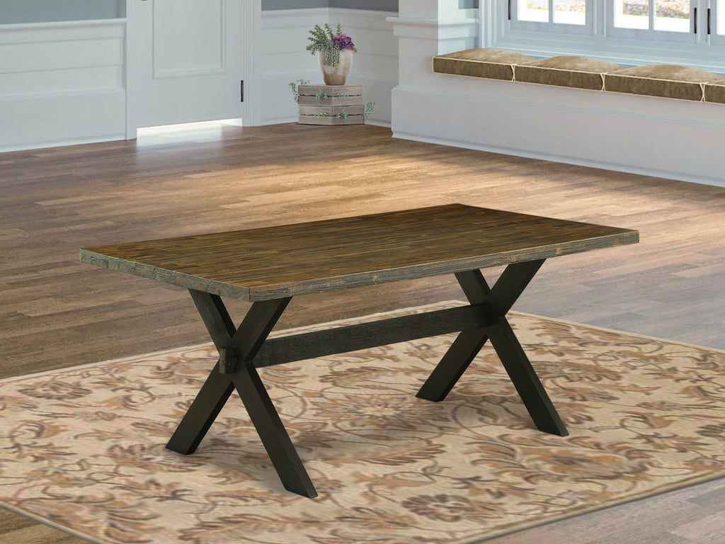 East West Furniture X677SI648-6 6-Pc Dining Room Table Set- 4 Dining Chairs with Coffee Linen Fabric Seat and Button Tufted Chair Back – Kitchen Table and Bench (Distressed Jacobean Finish)