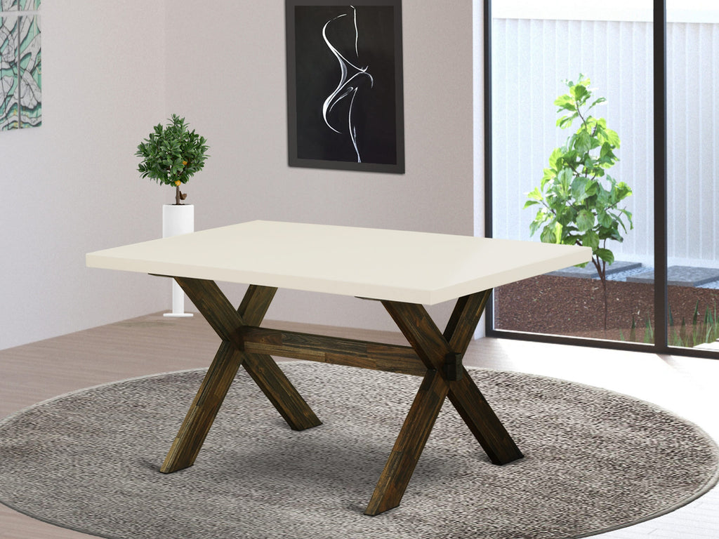 East West Furniture X726AB747-5 5 Piece Modern Dining Table Set Includes a Rectangle Wooden Table with X-Legs and 4 Light Sable Linen Fabric Upholstered Chairs