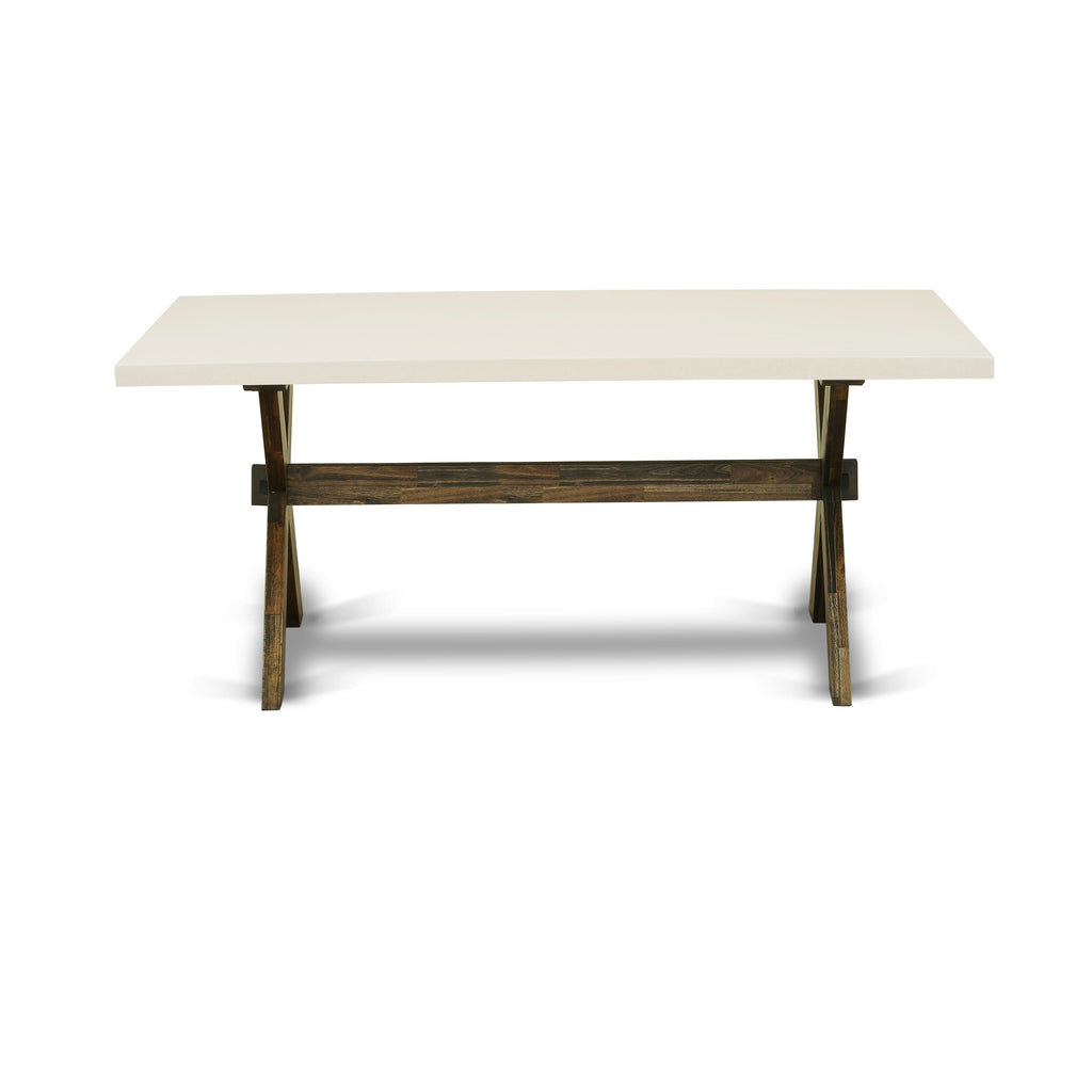 East West Furniture X727SI737-5 5 Piece Modern Dining Table Set Includes a Rectangle Wooden Table with X-Legs and 4 Limelight Linen Fabric Parson Dining Chairs