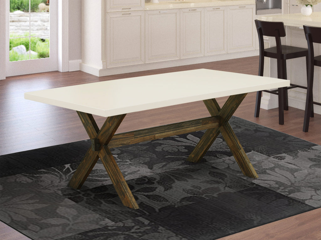 East West Furniture X727FO749-5 5 Piece Modern Dining Table Set Includes a Rectangle Wooden Table with X-Legs and 4 Black Faux Leather Parson Dining Chairs