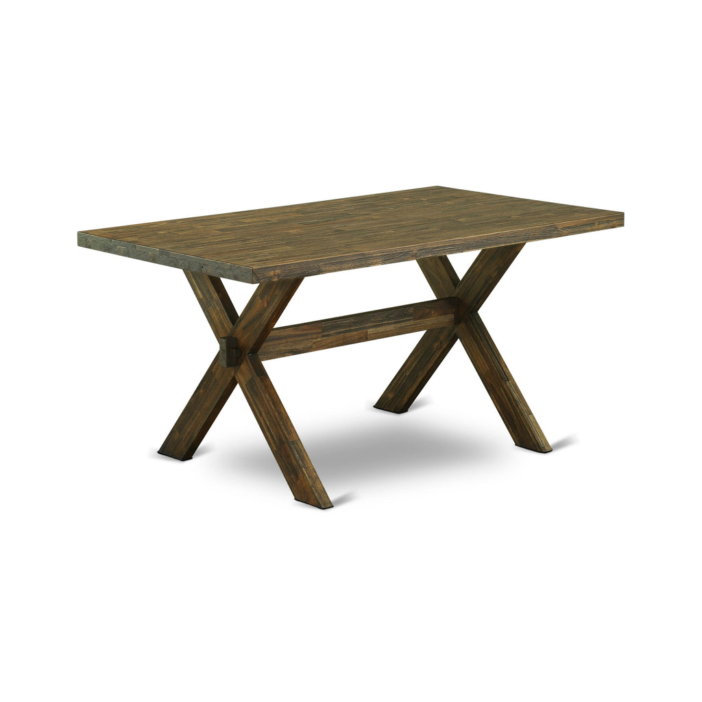EAST WEST FURNITURE - X776MZ748-6 - 6-Pc Dining Set - 4 Dining Chairs, a Dining Bench and 1 Modern Dining Table (Distressed Jacobean Finish)