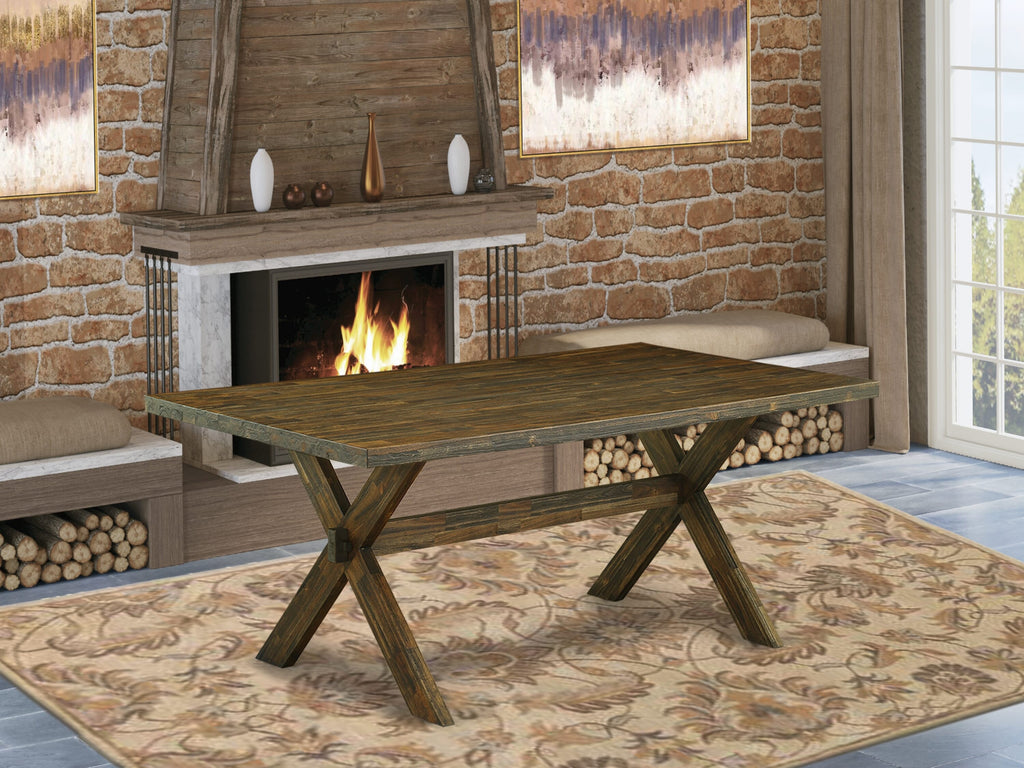 East West Furniture 9-Pc Kitchen Dining Set- 8 Dining Chair with Limelight Linen Fabric Seat and Button Tufted Chair Back - Rectangular Table top & Wooden Cross Legs (Distressed Jacobean Finish)