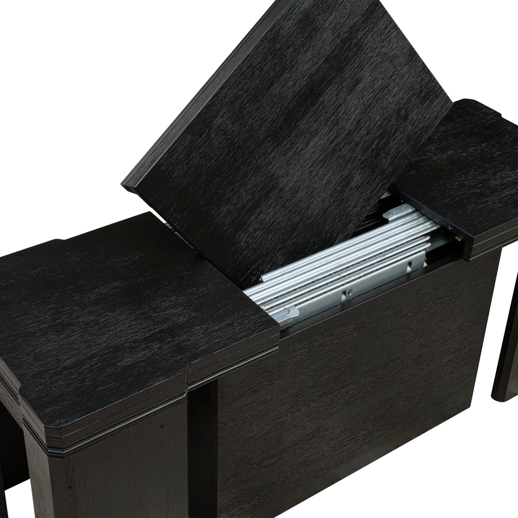 Luxe by East West Furniture X0000-206-00 - 3 Pieces Dining Set Includes 1 Extendable Kitchen Table and 2 Modern Benches, Wire Brushed Black.