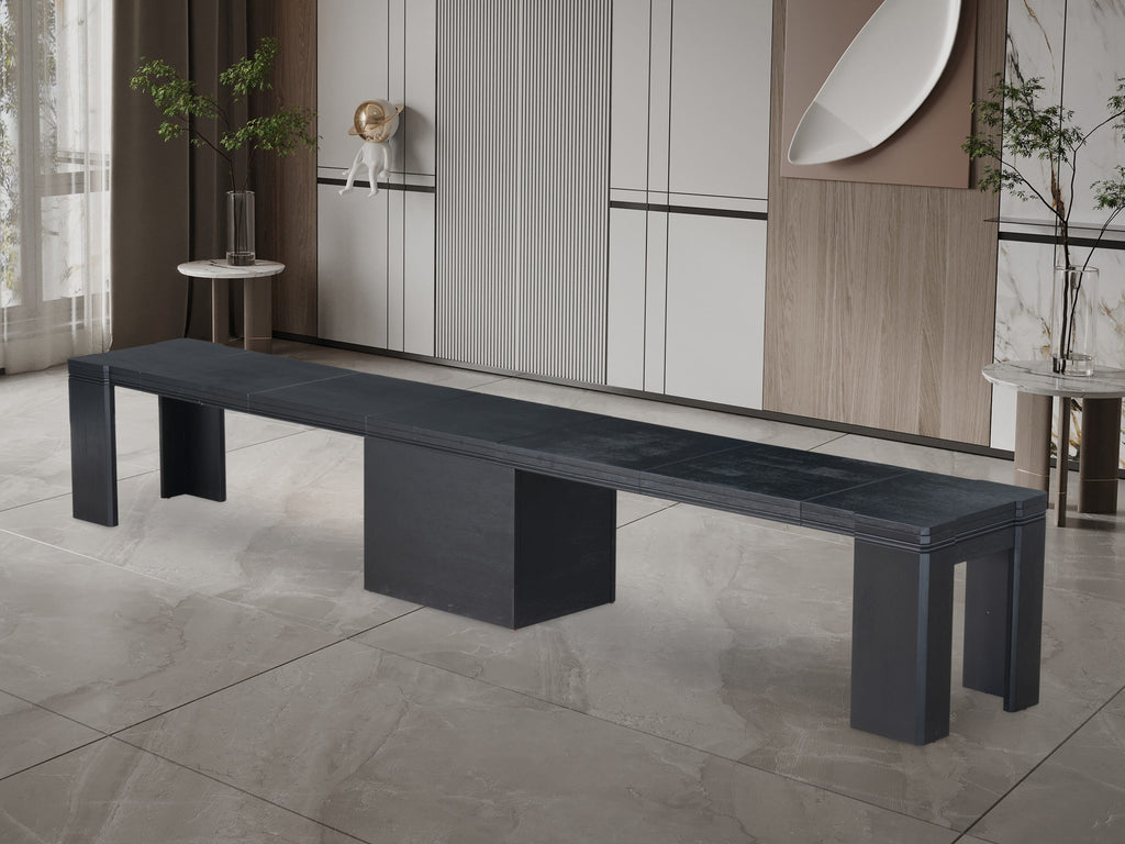 Luxe by East West Furniture X0000-206-00 - 3 Pieces Dining Set Includes 1 Extendable Kitchen Table and 2 Modern Benches, Wire Brushed Black.