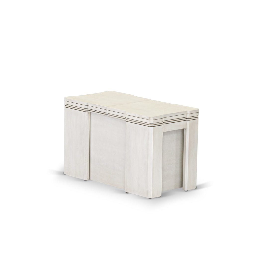 Luxe by East West Furniture X0000-2CW-00 - 4 Pieces Extendable Dining Set Includes 1 Extendable Kitchen Table, 1 Coffee Table and 2 Modern Benches, Antique White.