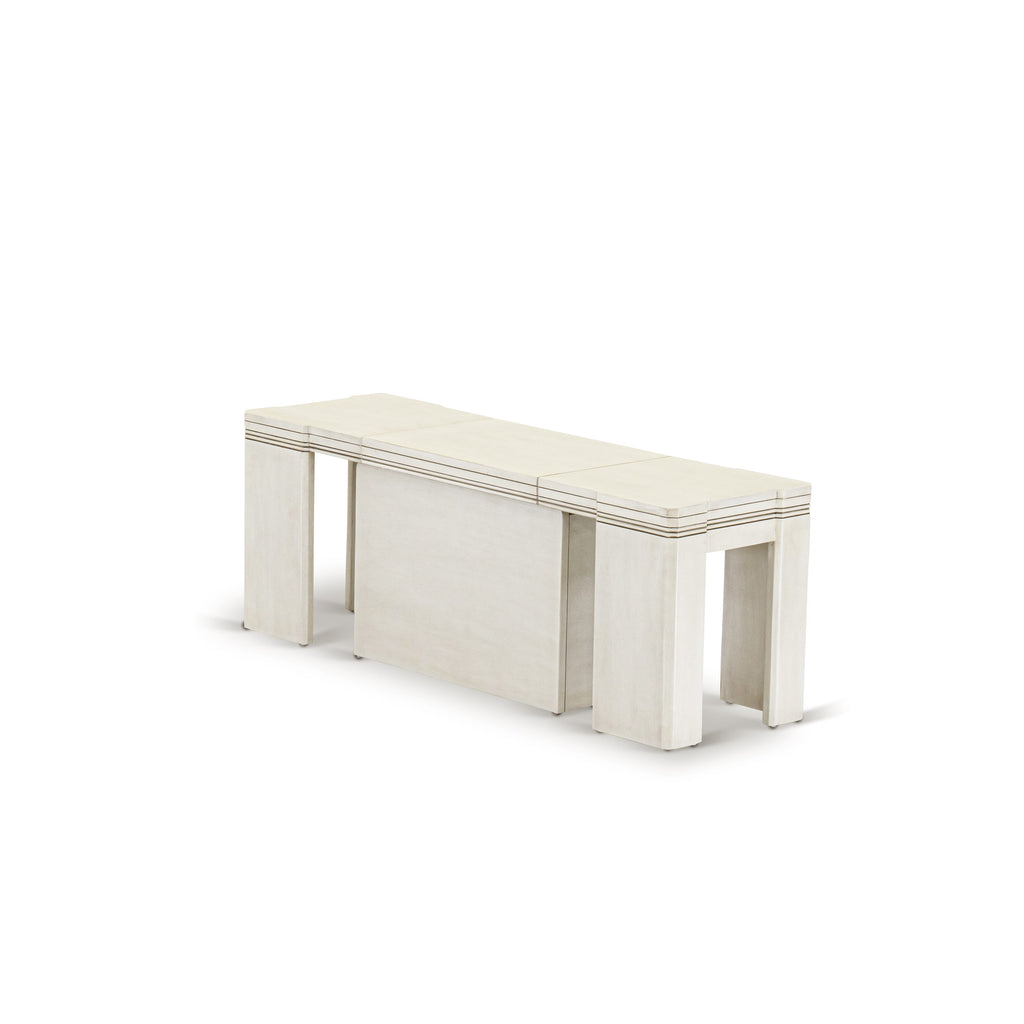 Luxe by East West Furniture X0000-BCW-00 - 3 Pieces Extendable Kitchen Table Set Includes 1 Extendable Kitchen Table, 1 Coffee Table and 1 Modern Bench, Antique White.