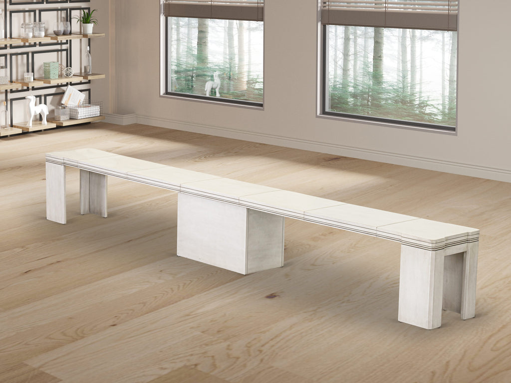 Luxe by East West Furniture X0000-BCW-00 - 3 Pieces Extendable Kitchen Table Set Includes 1 Extendable Kitchen Table, 1 Coffee Table and 1 Modern Bench, Antique White.
