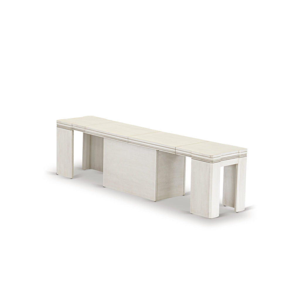Luxe by East West Furniture X0000-2CW-00 - 4 Pieces Extendable Dining Set Includes 1 Extendable Kitchen Table, 1 Coffee Table and 2 Modern Benches, Antique White.