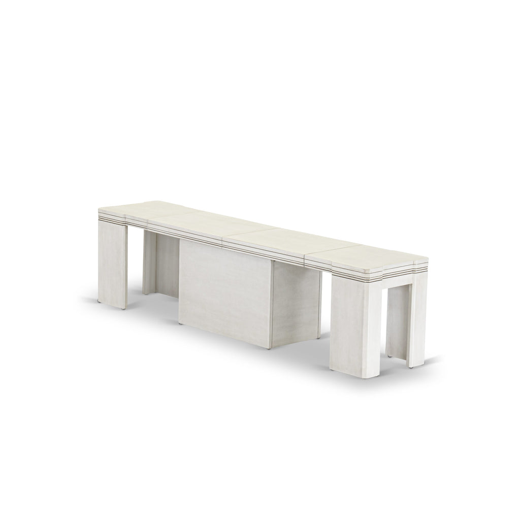 Luxe by East West Furniture X0000-2CW-00 - 4 Pieces Extendable Dining Set Includes 1 Extendable Kitchen Table, 1 Coffee Table and 2 Modern Benches, Antique White.