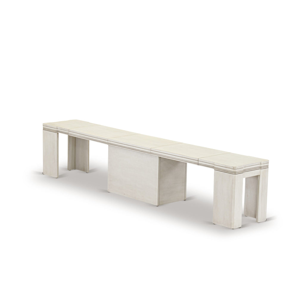 Luxe by East West Furniture X0000-BCW-00 - 3 Pieces Extendable Kitchen Table Set Includes 1 Extendable Kitchen Table, 1 Coffee Table and 1 Modern Bench, Antique White.