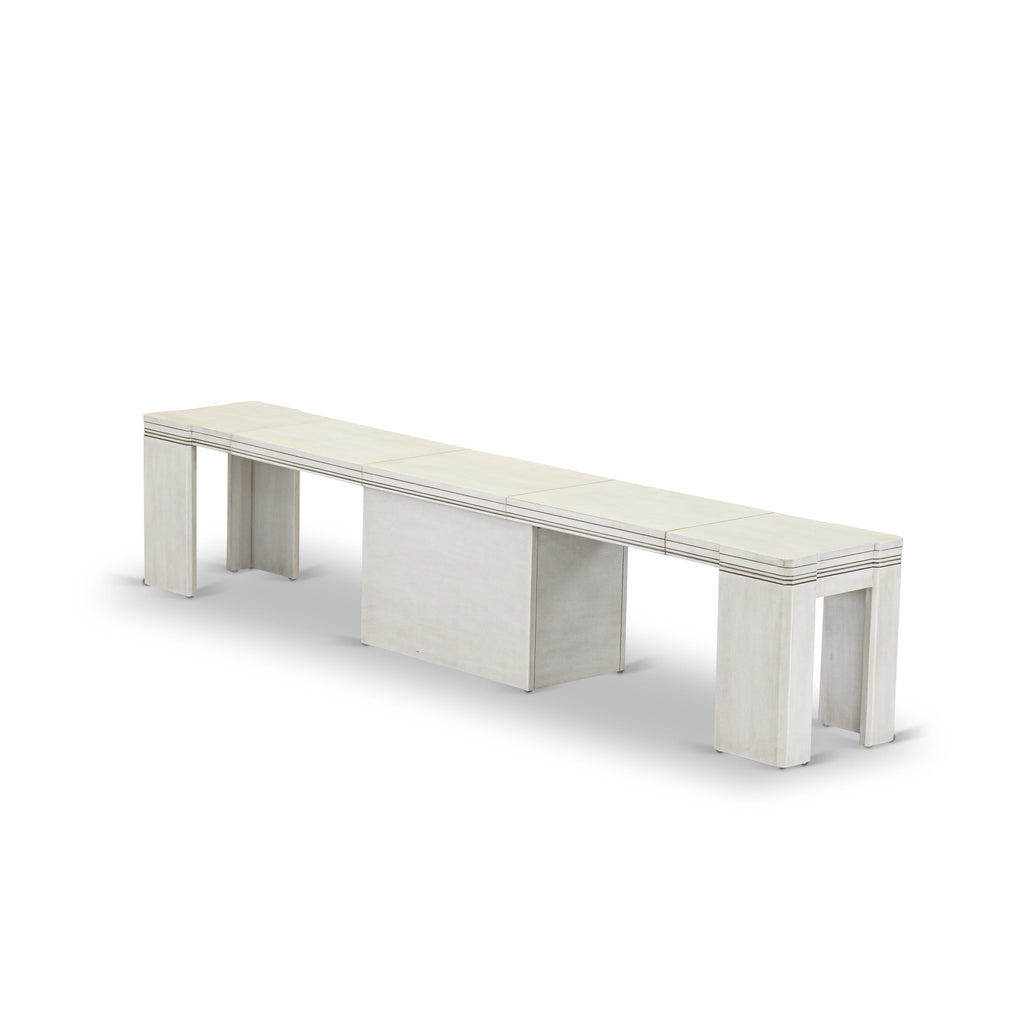 Luxe by East West Furniture X0000-2CW-00 - 4 Pieces Extendable Dining Set Includes 1 Extendable Kitchen Table, 1 Coffee Table and 2 Modern Benches, Antique White.
