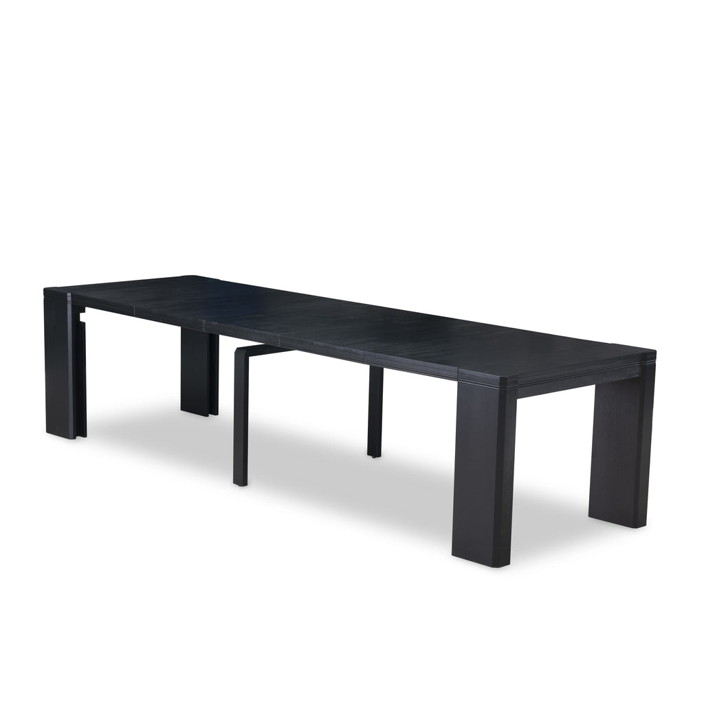 Luxe East West Furniture X07X1-BC6-24 10-piece Modern Dining Room Table Set a Rectangular Dining Table with a coffee Table and a wooden Bench and 7 Black Linen Fabric Stackable Chair, Wire Brushed Black Finish.