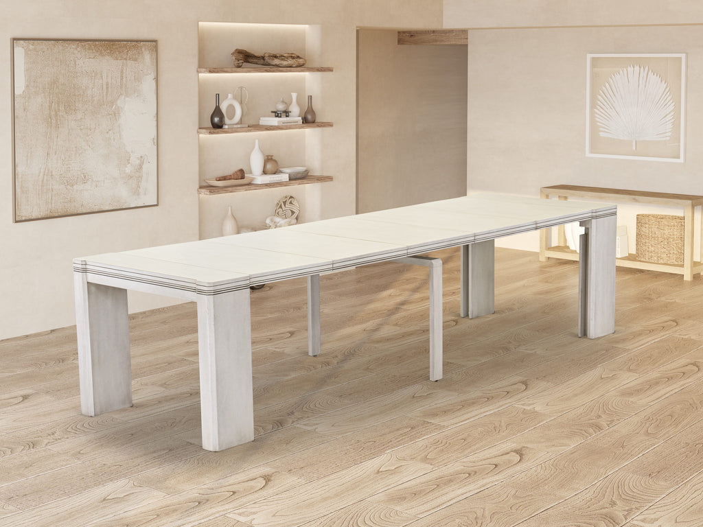 Luxe by East West Furniture X0000-2CW-00 - 4 Pieces Extendable Dining Set Includes 1 Extendable Kitchen Table, 1 Coffee Table and 2 Modern Benches, Antique White.