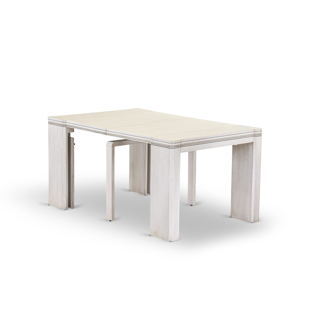 Luxe By East West Furniture XTT-AWH-TL Extendable Dining Table - a Rectangle Dining Table Top with Removable Leafs & Stylish Legs, Antique White Finish