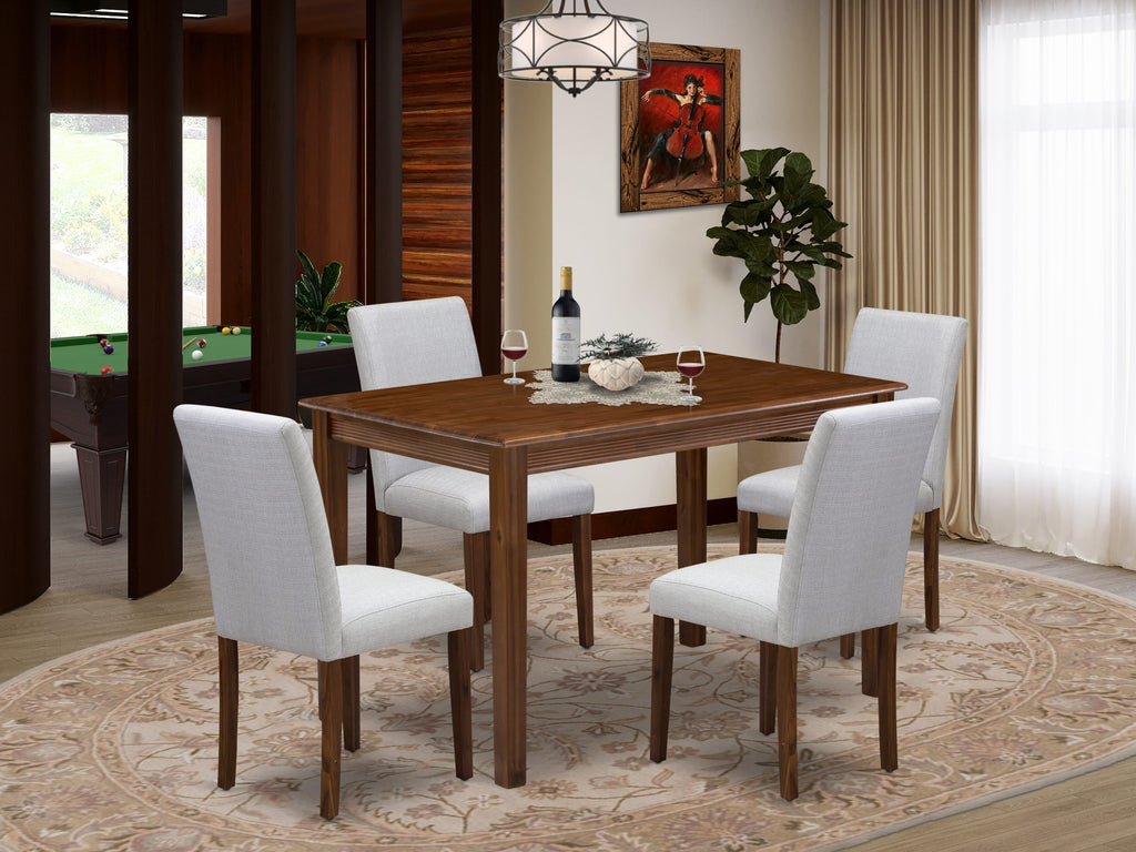 East West Furniture YAAB5-AWA-05 5 Piece Modern Dining Table Set Includes a Rectangle Dining Room Table and 4 Parson Kitchen Chairs, 30x48 Inch, Antique Walnut