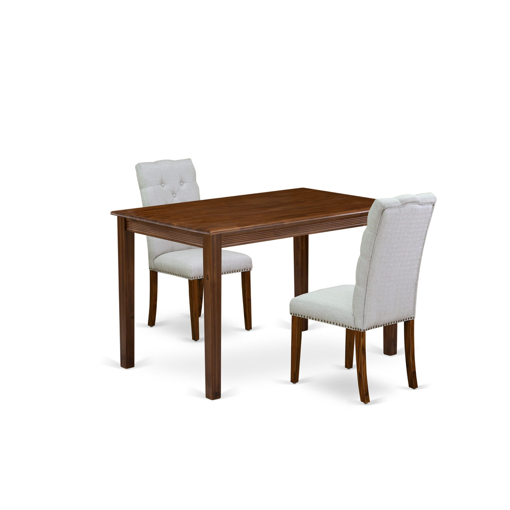 East West Furniture YAEL3-AWA-05 3 Piece Dinette Set for Small Spaces Contains a Rectangle Dining Table and 2 Upholstered Parson Chairs, 30x48 Inch, Antique Walnut