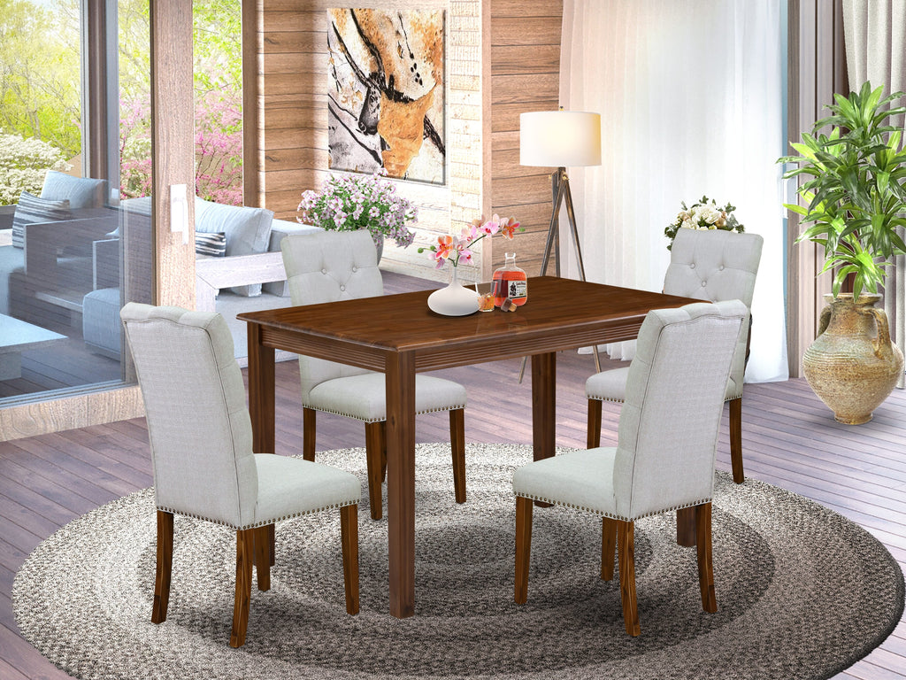 East West Furniture YAEL5-AWA-05 5 Piece Dining Room Furniture Set Consist of a Rectangle Dining Table and 4 Upholstered Parson Chairs, 30x48 Inch, Antique Walnut