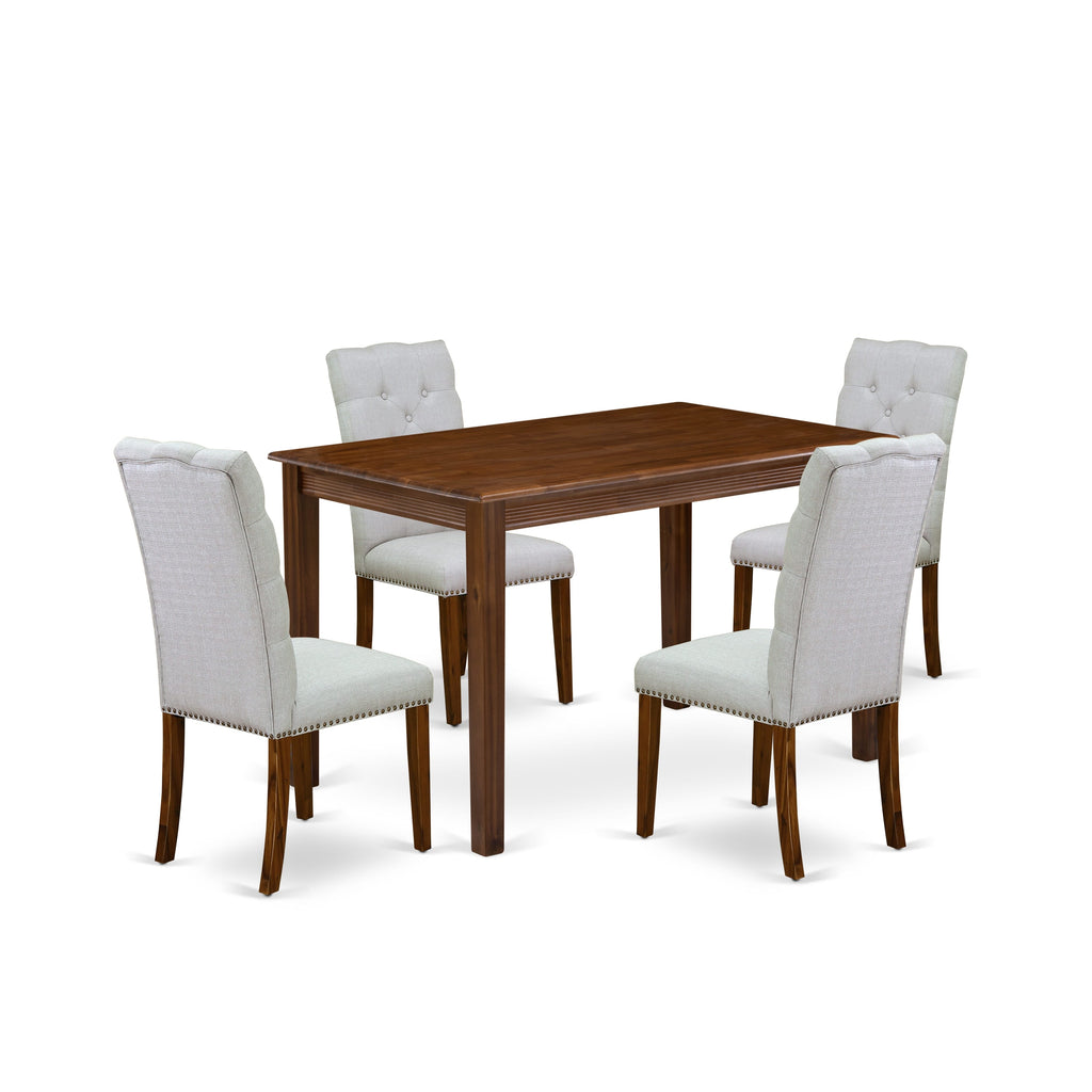 East West Furniture YAEL5-AWA-05 5 Piece Dining Room Furniture Set Consist of a Rectangle Dining Table and 4 Upholstered Parson Chairs, 30x48 Inch, Antique Walnut