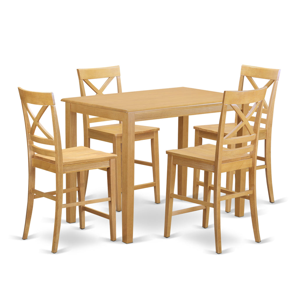 East West Furniture YAQU5-OAK-W 5 Piece Counter Height Dining Table Set Includes a Rectangle Kitchen Table and 4 Dining Room Chairs