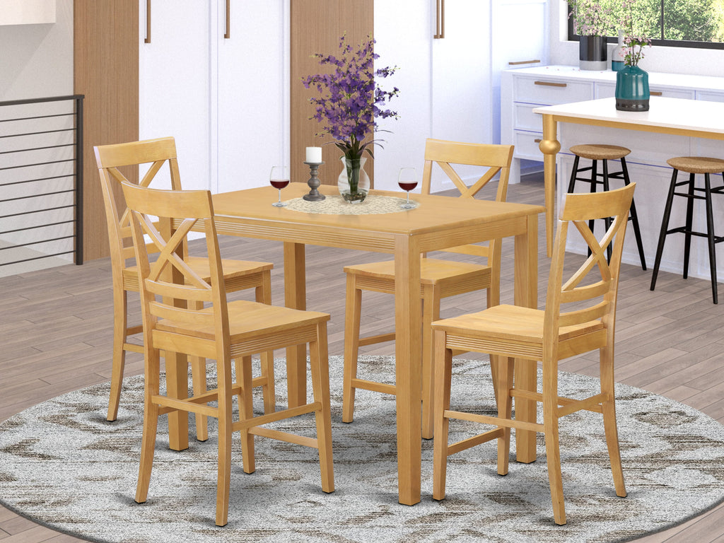 East West Furniture YAQU5-OAK-W 5 Piece Counter Height Dining Table Set Includes a Rectangle Kitchen Table and 4 Dining Room Chairs