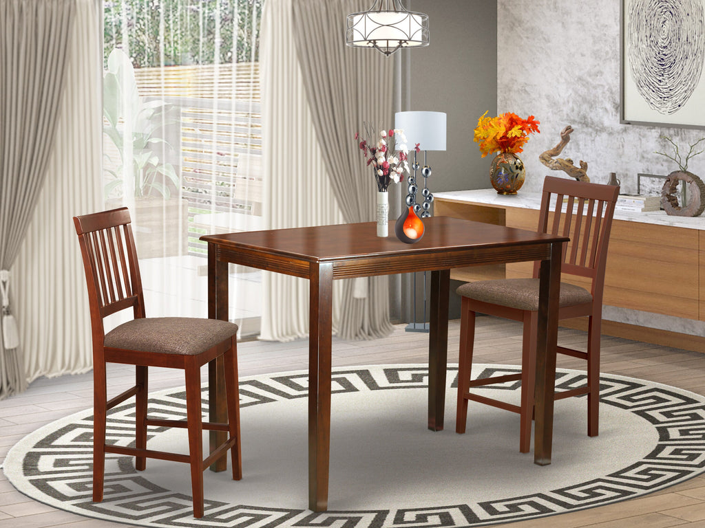 East West Furniture YAVN3-MAH-C 3 Piece Kitchen Counter Height Dining Table Set  Contains a Rectangle Dining Room Table and 2 Linen Fabric Upholstered Chairs