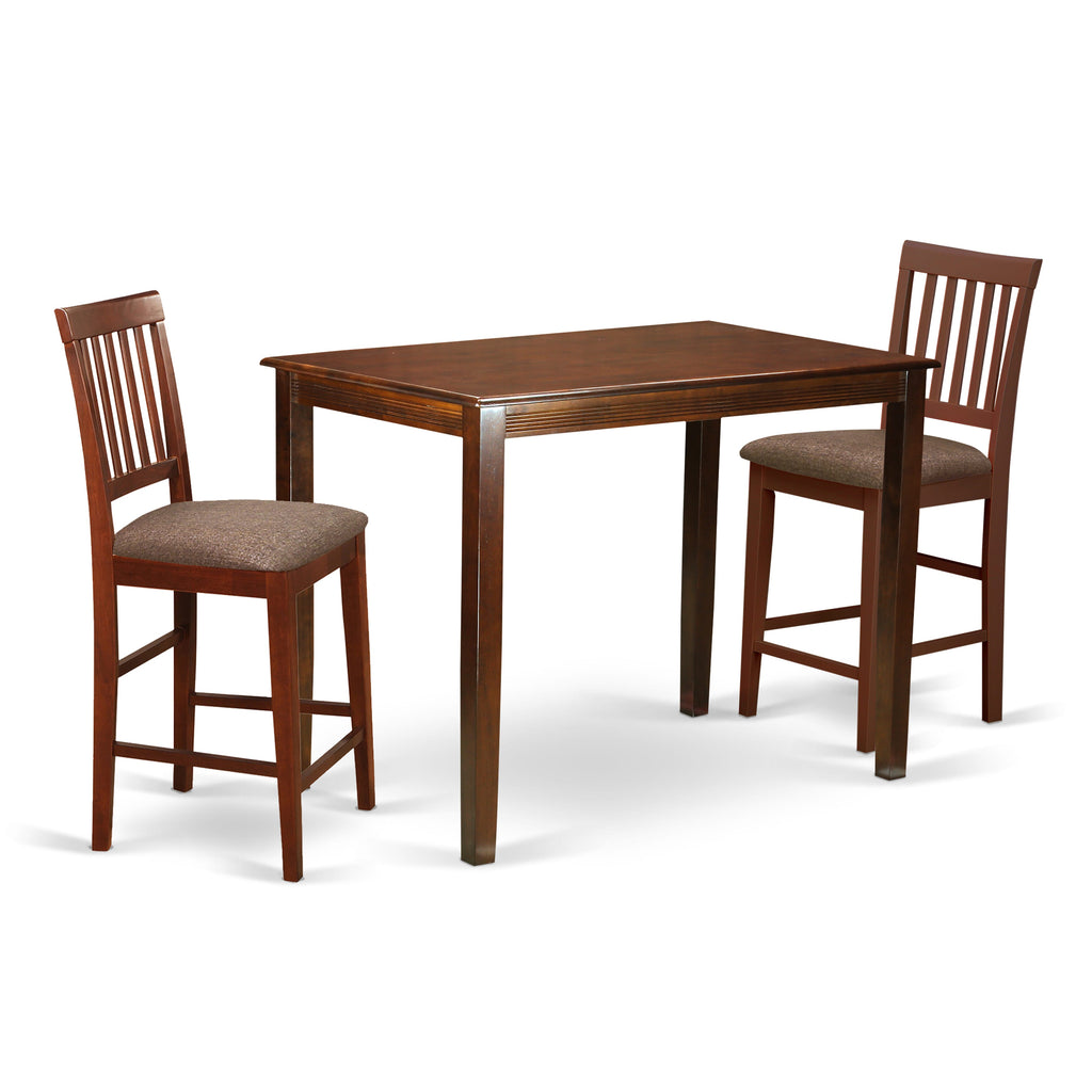 East West Furniture YAVN3-MAH-C 3 Piece Kitchen Counter Height Dining Table Set  Contains a Rectangle Dining Room Table and 2 Linen Fabric Upholstered Chairs