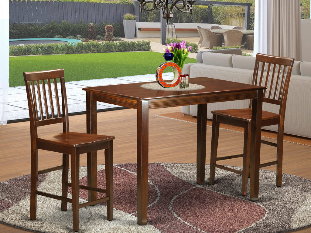 East West Furniture YAVN3-MAH-W 3 Piece Counter Height Dining Set for Small Spaces Contains a Rectangle Dining Room Table and 2 Wooden Seat Chairs, 30x48 Inch, Mahogany