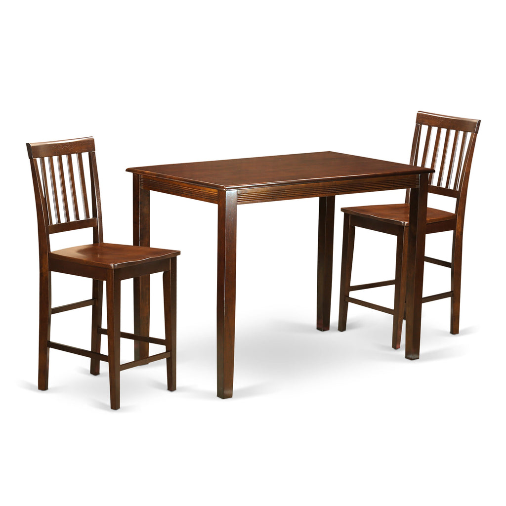 East West Furniture YAVN3-MAH-W 3 Piece Counter Height Dining Set for Small Spaces Contains a Rectangle Dining Room Table and 2 Wooden Seat Chairs, 30x48 Inch, Mahogany