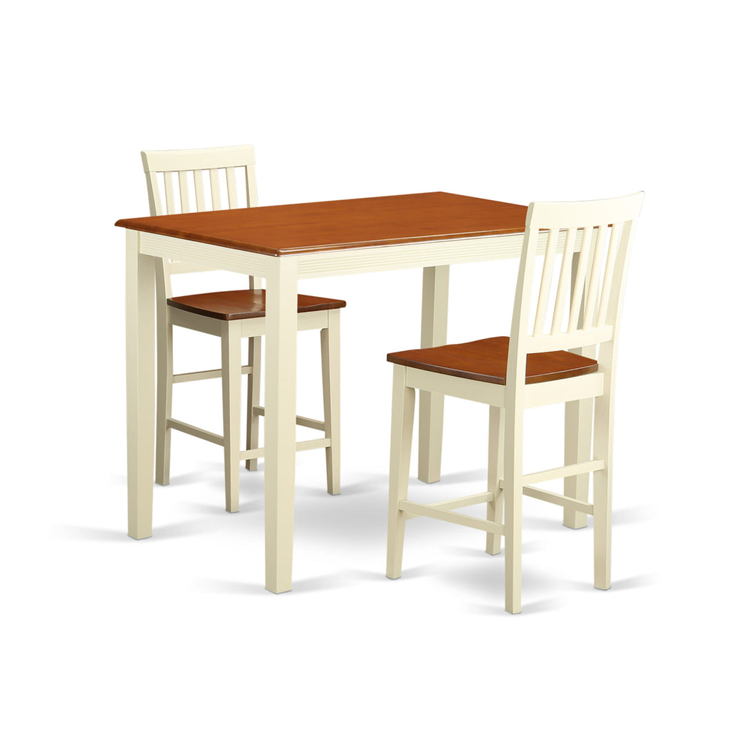 East West Furniture YAVN3-WHI-W 3 Piece Kitchen Counter Set for Small Spaces Contains a Rectangle Dining Table and 2 Dining Room Chairs