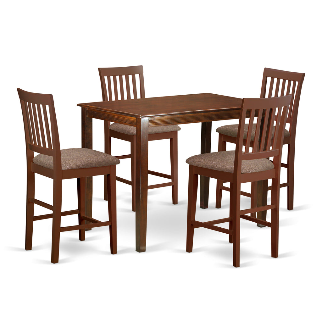 East West Furniture YAVN5-MAH-C 5 Piece Counter Height Pub Set Includes a Rectangle Dining Table and 4 Linen Fabric Kitchen Dining Chairs