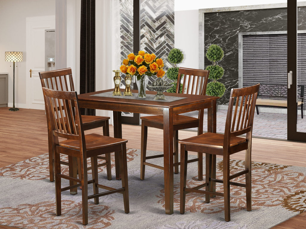 East West Furniture YAVN5-MAH-W 5 Piece Counter Height Dining Set Includes a Rectangle Dinette Table and 4 Kitchen Dining Chairs