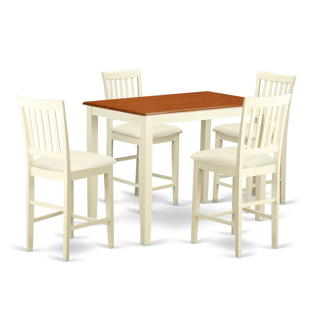 East West Furniture YAVN5-WHI-C 5 Piece Kitchen Counter Set Includes a Rectangle Dining Room Table and 4 Linen Fabric Upholstered Dining Chairs