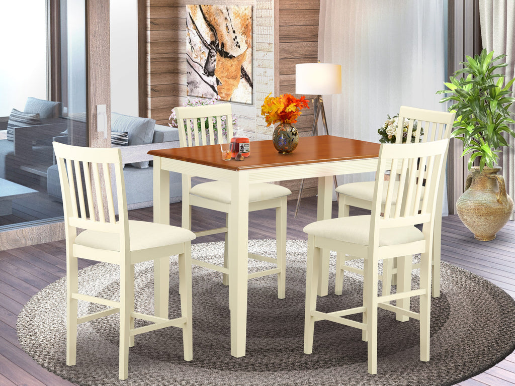 East West Furniture YAVN5-WHI-C 5 Piece Kitchen Counter Set Includes a Rectangle Dining Room Table and 4 Linen Fabric Upholstered Dining Chairs