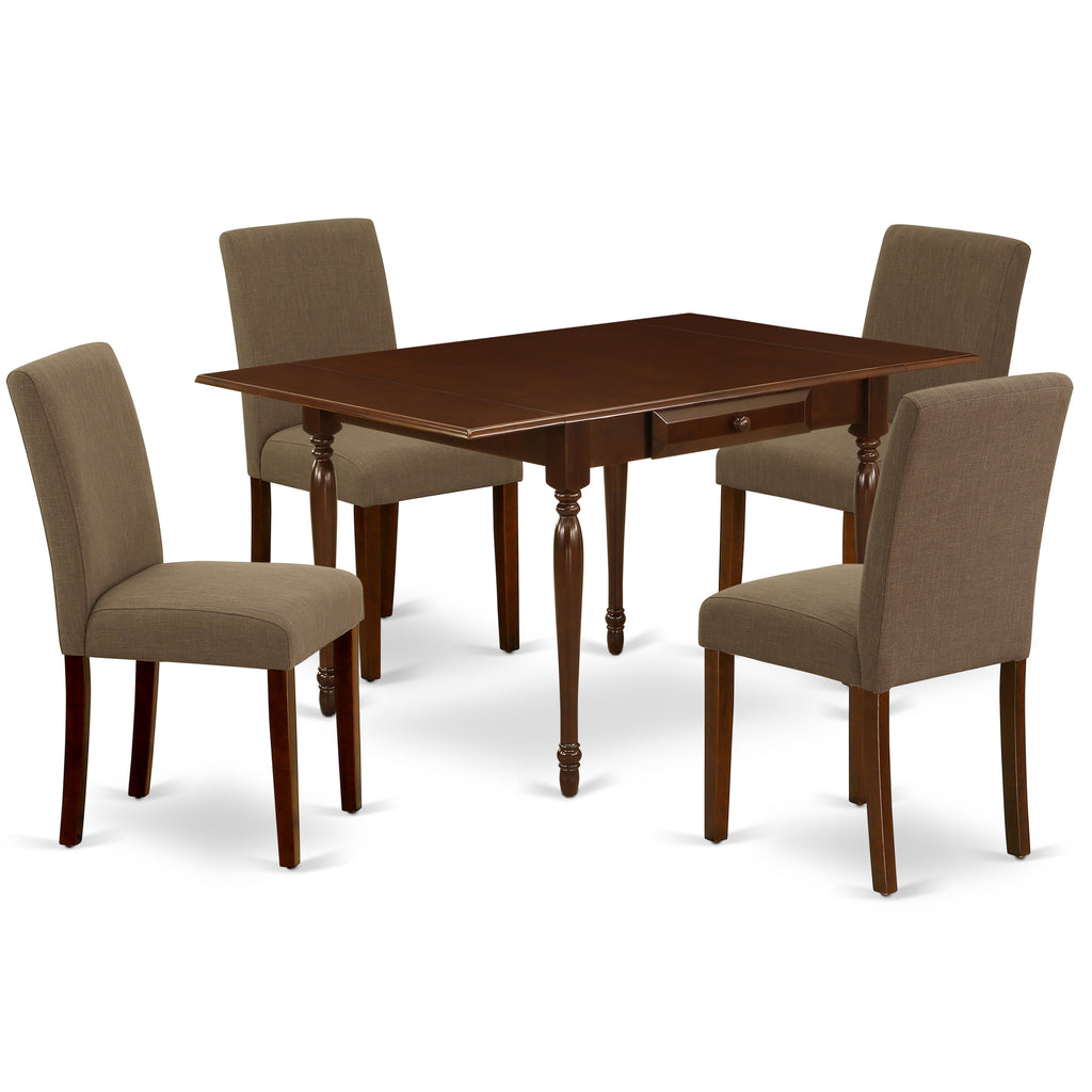 East West Furniture 1MZAB5-MAH-18 5 Piece Dining Set Includes a Rectangle Dining Room Table with Dropleaf and 4 Coffee Linen Fabric Upholstered Parson Chairs, 36x54 Inch, Mahogany