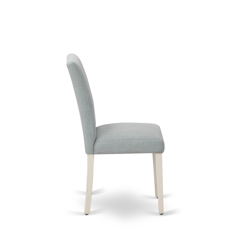 East West Furniture ABP0T15 Abbott Parson Dining Chairs - Baby Blue Linen Fabric Upholstered Chairs, Set of 2, Linen White