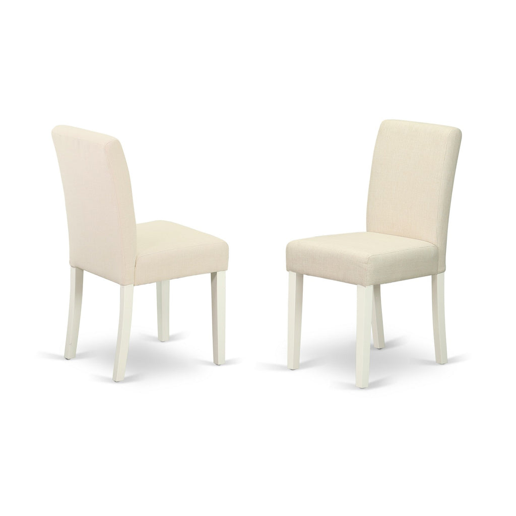 East West Furniture ABP2B02 Abbott Parson Dining Room Chairs - Light Beige Linen Fabric Padded Chairs, Set of 2, Linen White