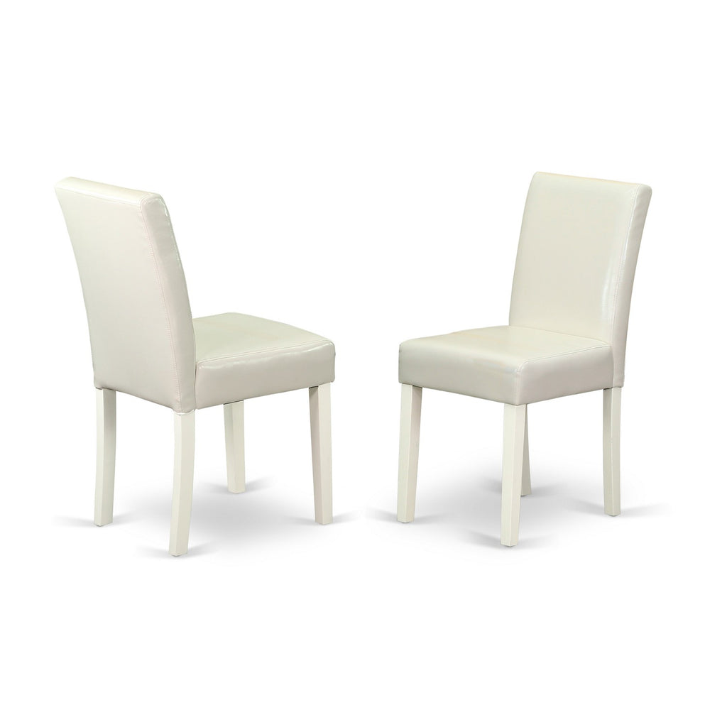 East West Furniture ABP2B64 Abbott Parson Kitchen Chairs - White Faux Leather Upholstered Dining Chairs, Set of 2, Linen White