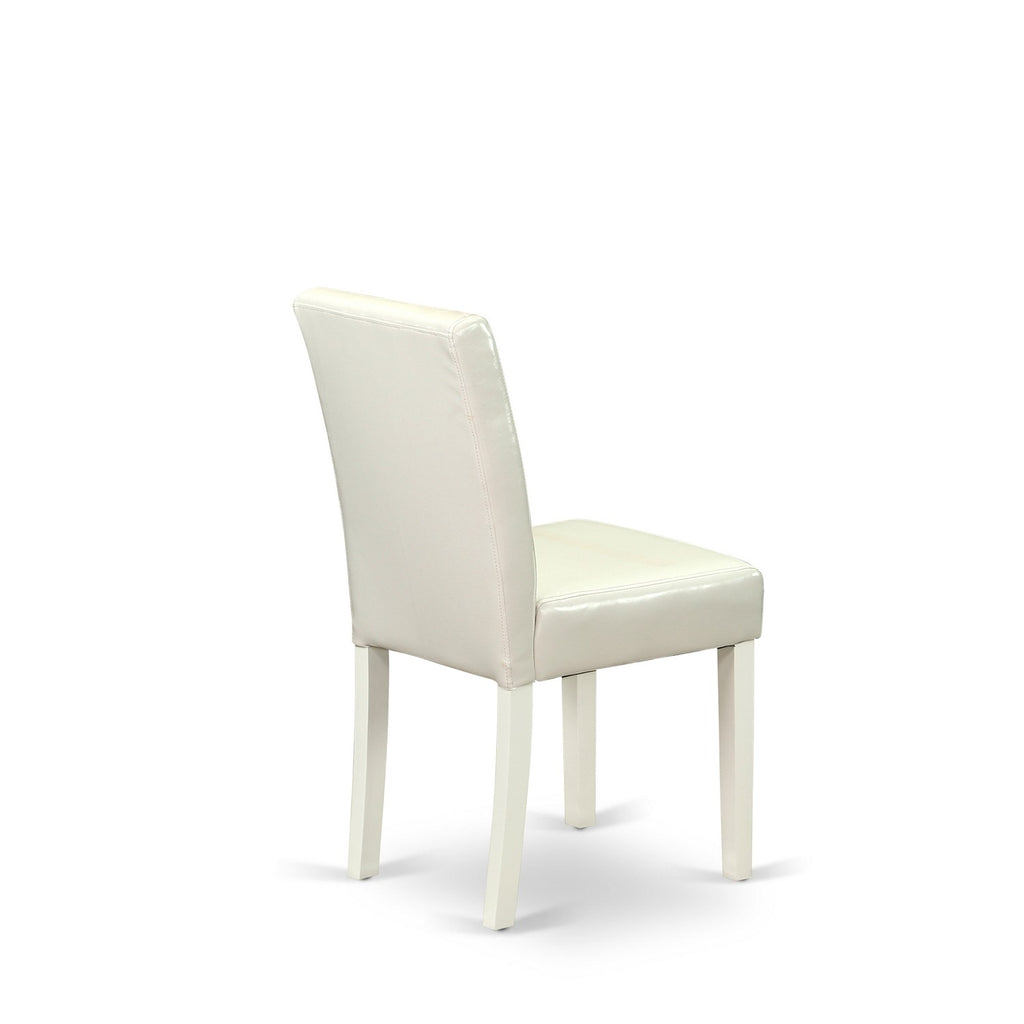 East West Furniture ABP2B64 Abbott Parson Kitchen Chairs - White Faux Leather Upholstered Dining Chairs, Set of 2, Linen White