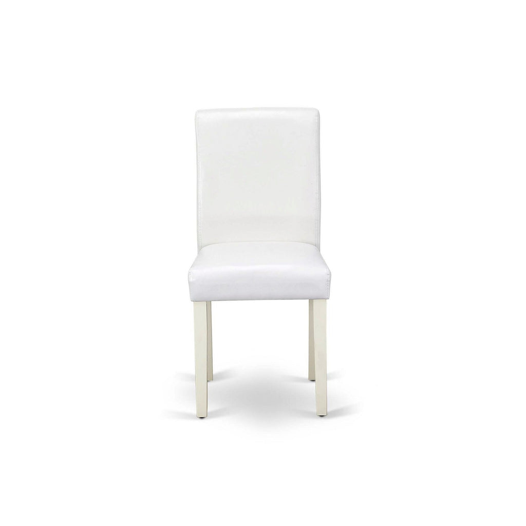 East West Furniture ABP2T64 Abbott Classic Parson Dining Chairs - White Faux Leather Upholstered Chairs, Set of 2, Linen White