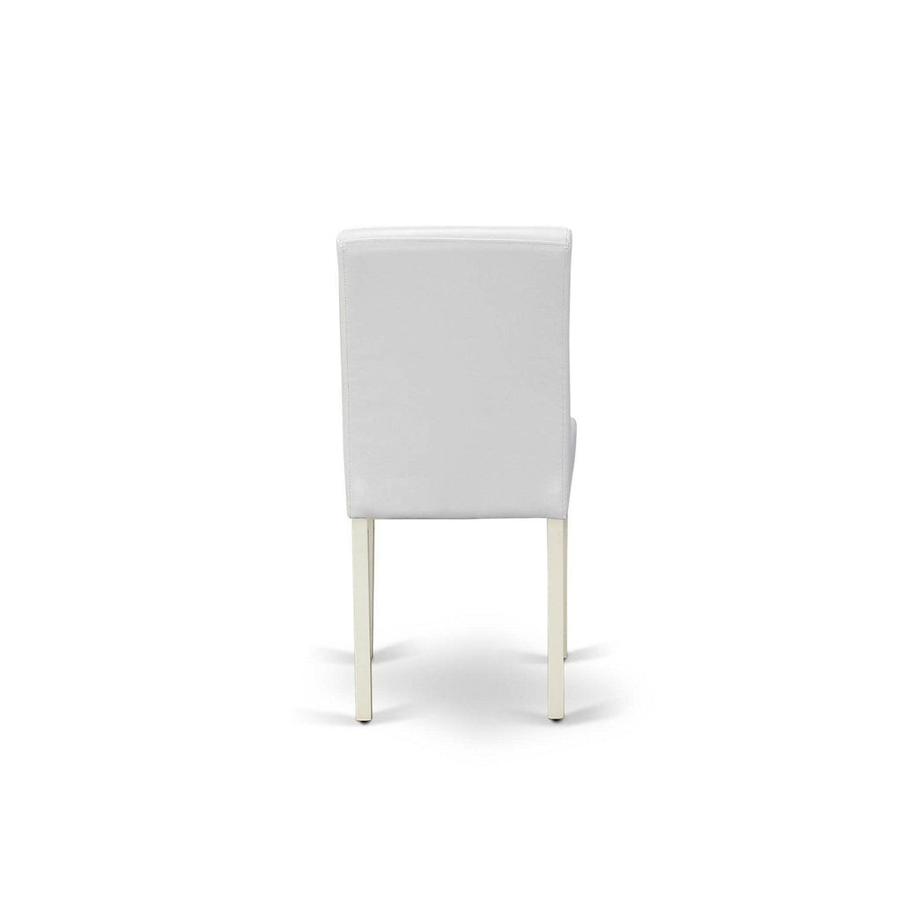East West Furniture DLAB3-LWH-64 3 Piece Dinette Set for Small Spaces Contains a Round Dining Table with Dropleaf and 2 White Faux Leather Parson Dining Chairs, 42x42 Inch, Linen White
