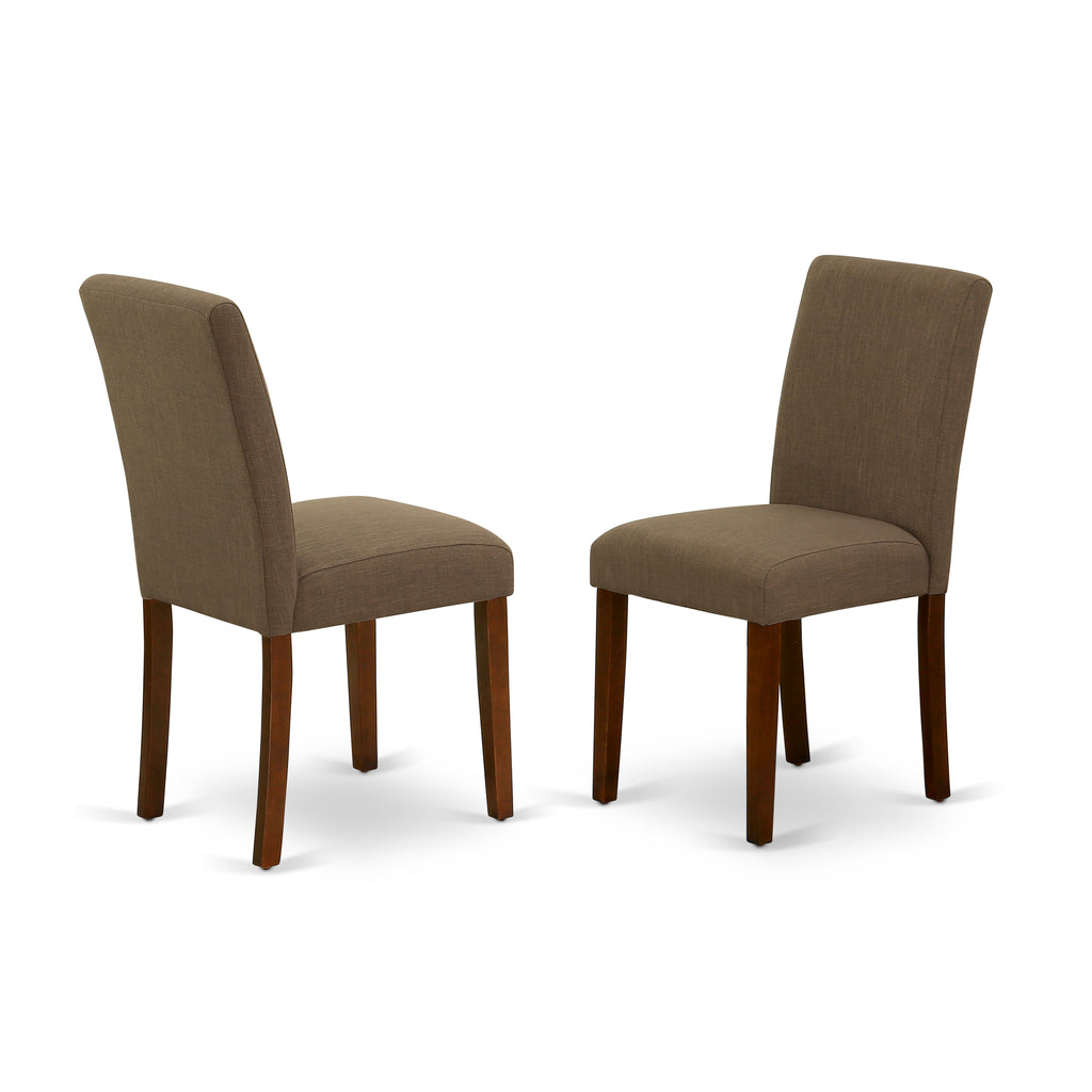 East West Furniture ABP3T18 Abbott Parson Dining Chairs - Coffee Linen Fabric Padded Chairs, Set of 2, Mahogany