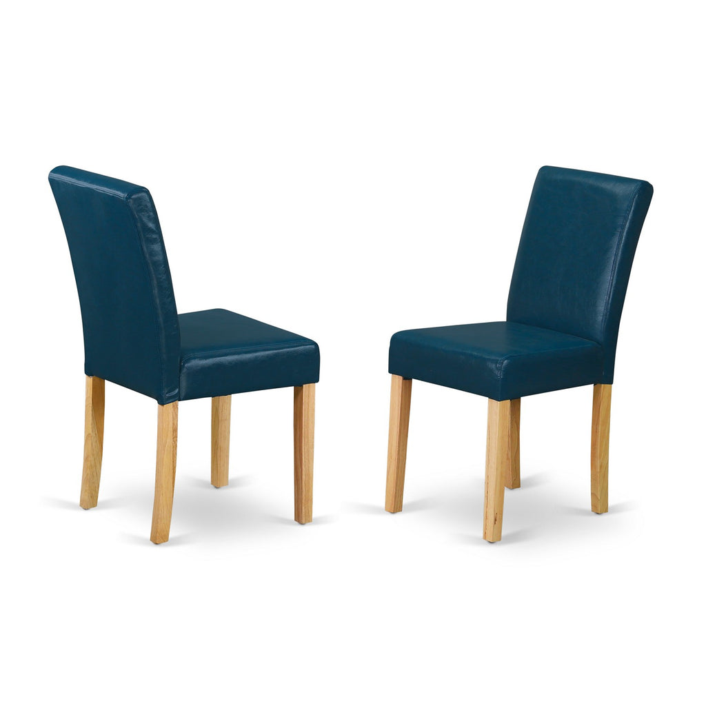 East West Furniture ABP4B55 Abbott Parson Kitchen Chairs - Oasis Blue Faux Leather Upholstered Dining Chairs, Set of 2, Oak